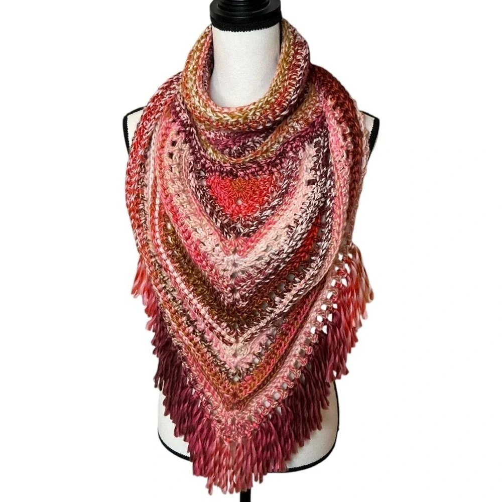 Handcrafted Crochet Cowl Neck Scarf With‎ Fringe New Handmade by Seller Knit